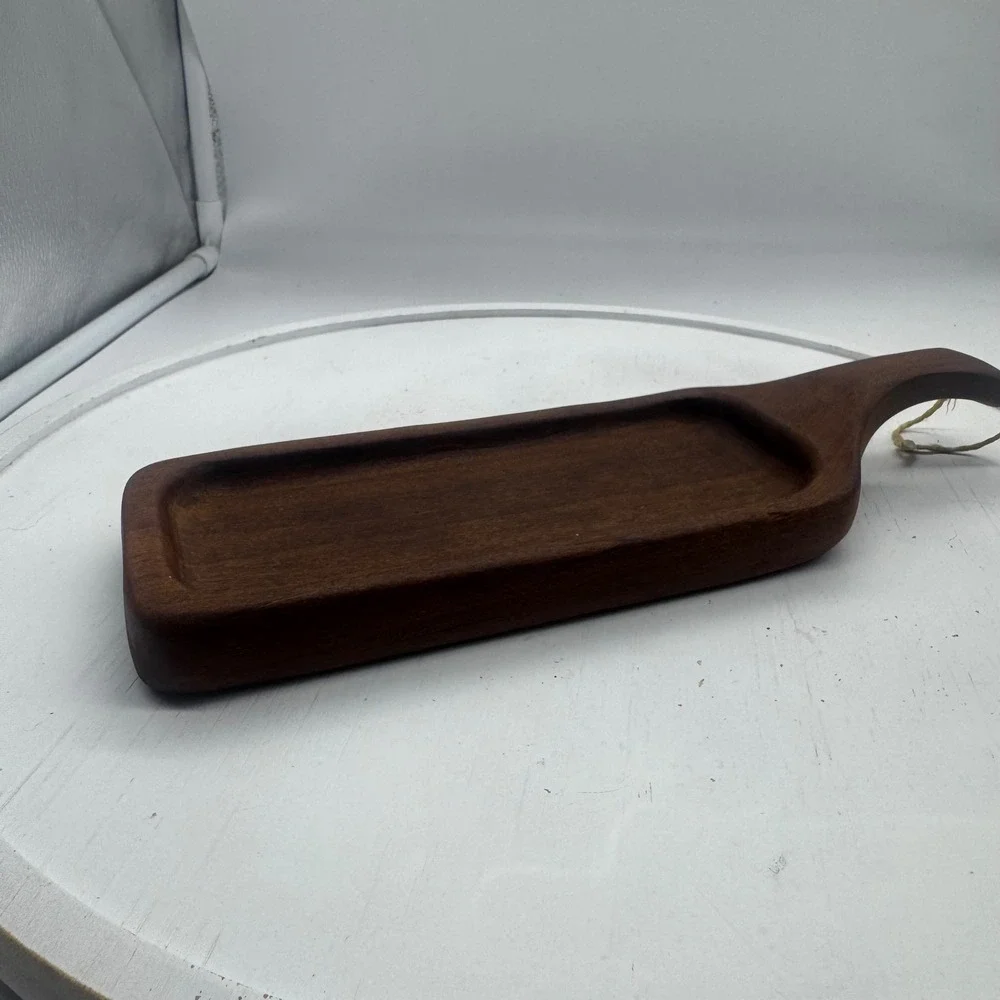 Vintage Cherry Wood Serving Tray Recessed Charcuterie Cheese Board Handle 10